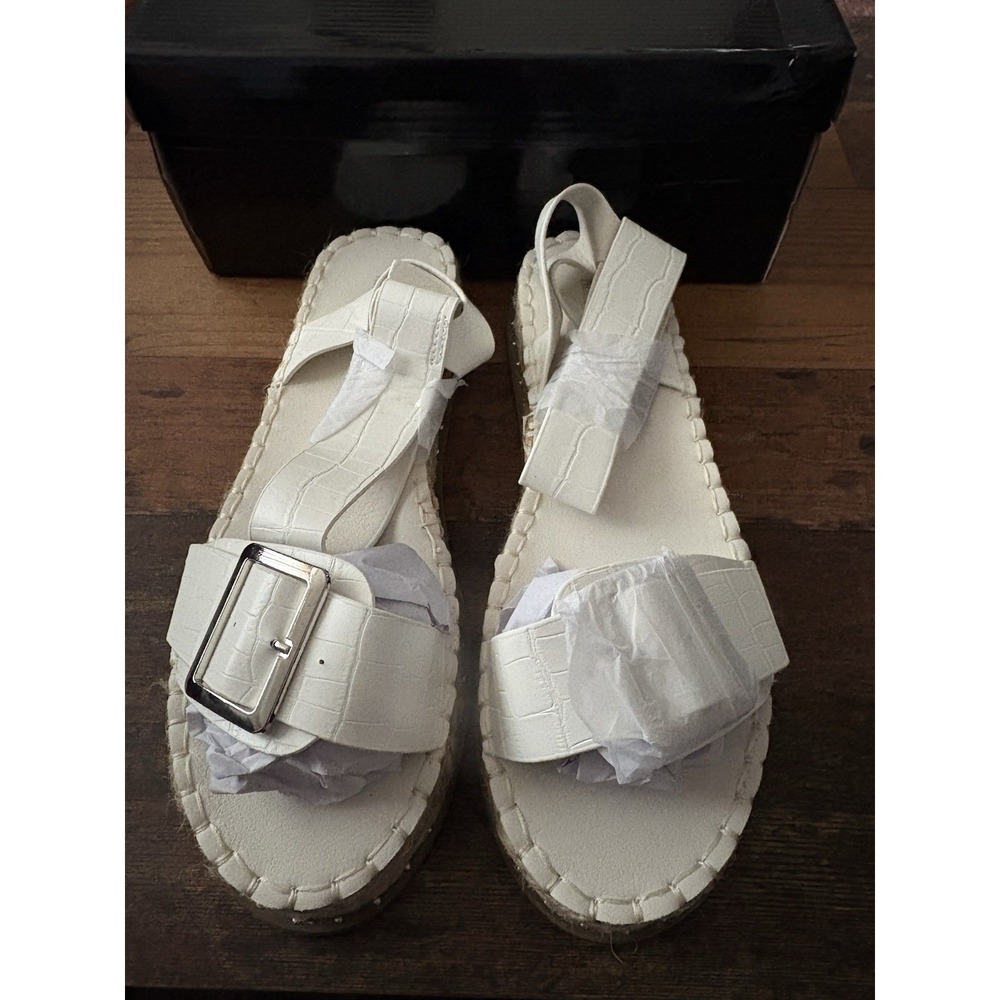 PrettyLittleThing White Croc Buckle Ankle Strap Espadrille Platform Sandals US 9